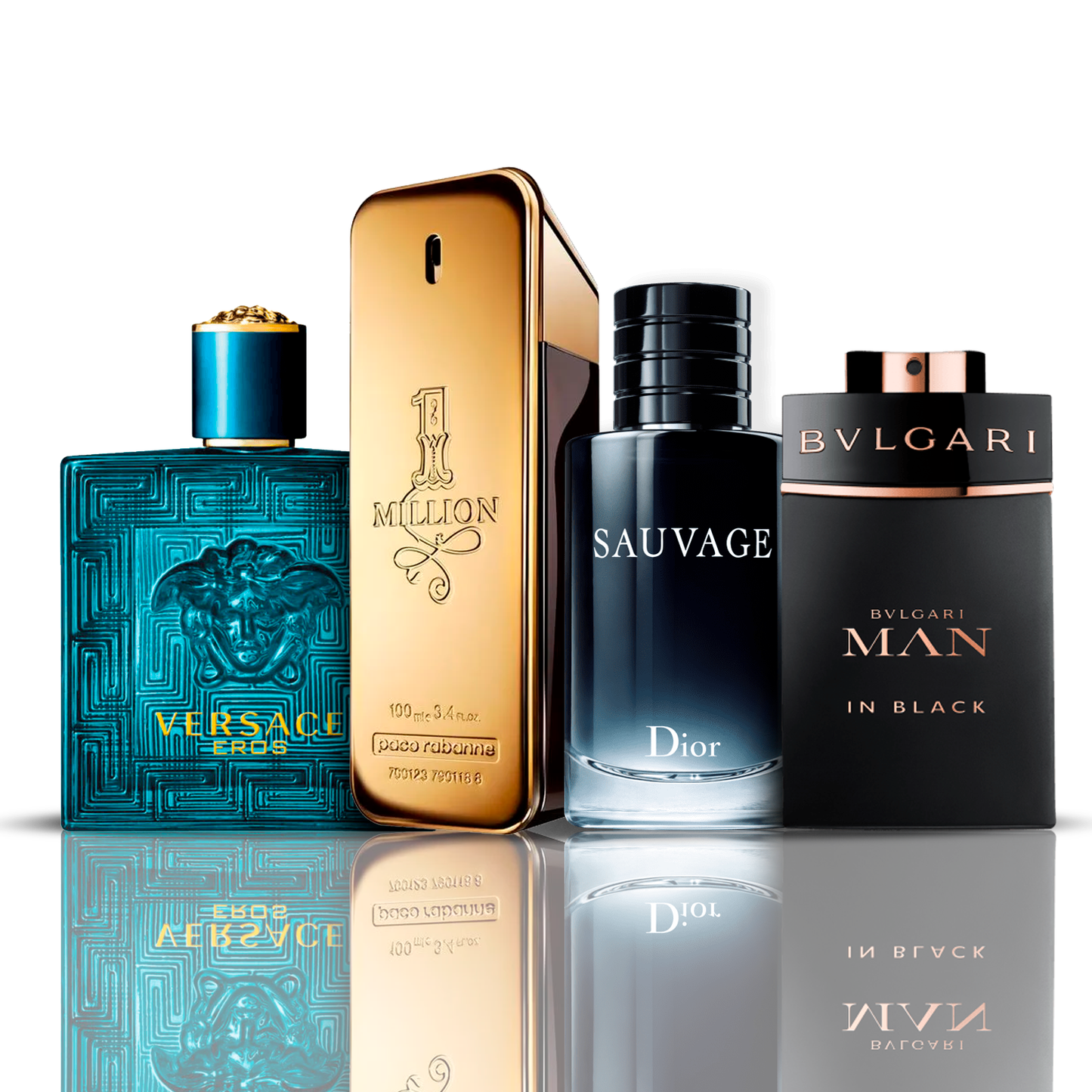 Zestaw 4 Perfum | Eros Versace + One Million Paco Rabanne + Bvlgari Man in Black + Sauvage Dior 100 ml
